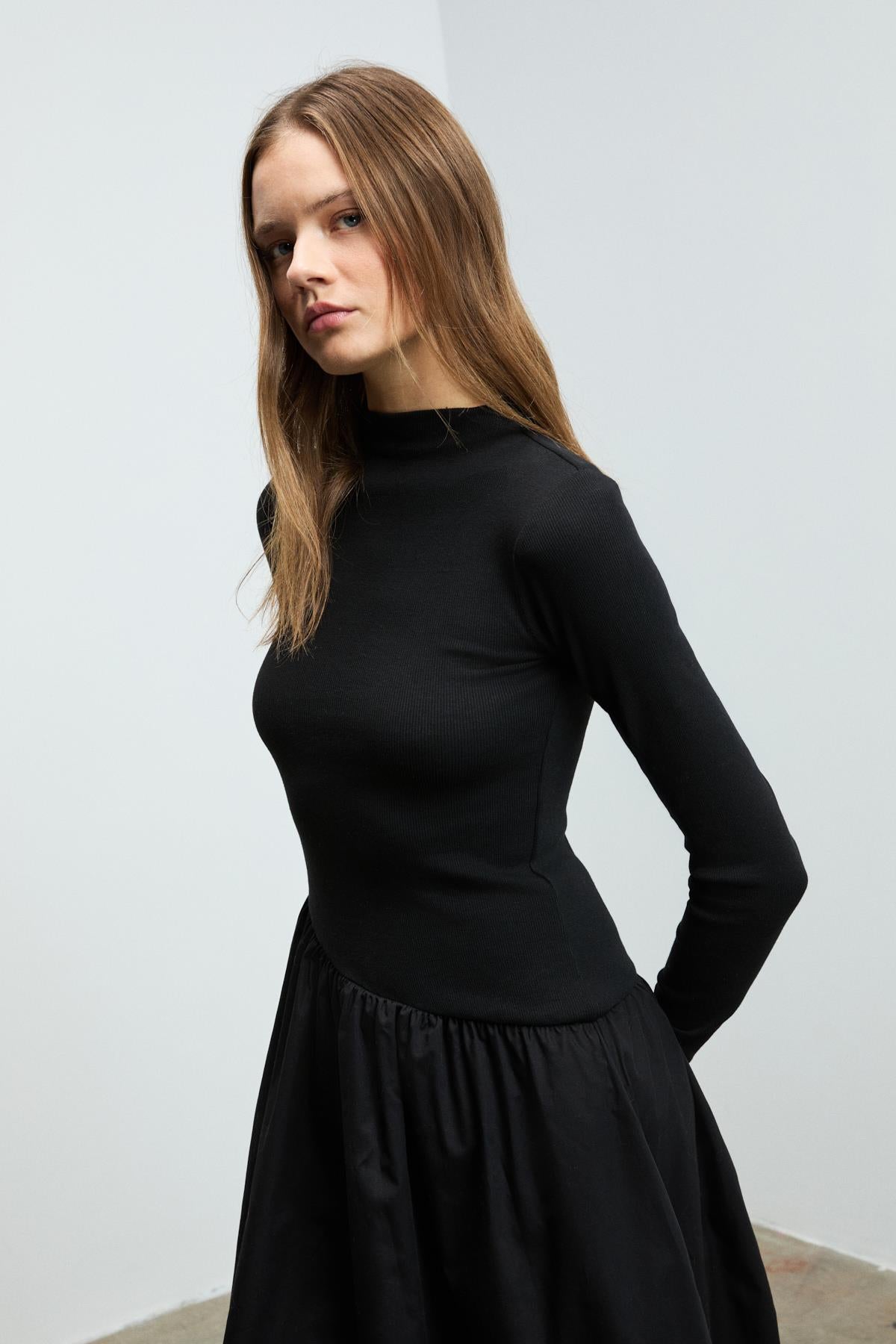 PANTI Damen Rippen Popeline Kleid