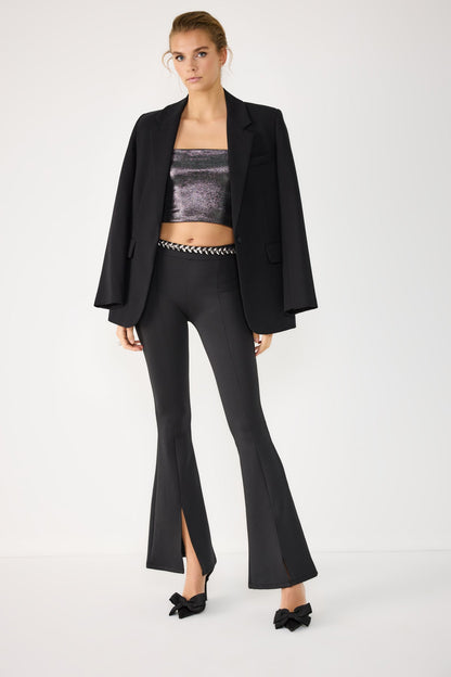 Glänzendes, trägerloses Crop-Top aus Stoff