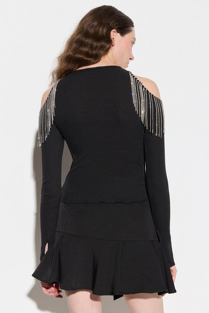 Bluse mit steinverzierten Schultern