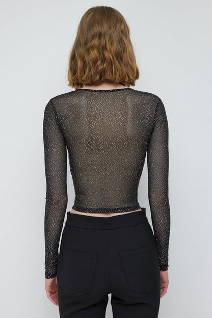 Glänzende, transparente Bluse mit Glitzerdruck
