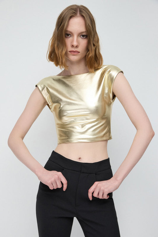 Basic Crop-Bluse mit rückenfreiem Design