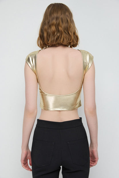 Basic Crop-Bluse mit rückenfreiem Design