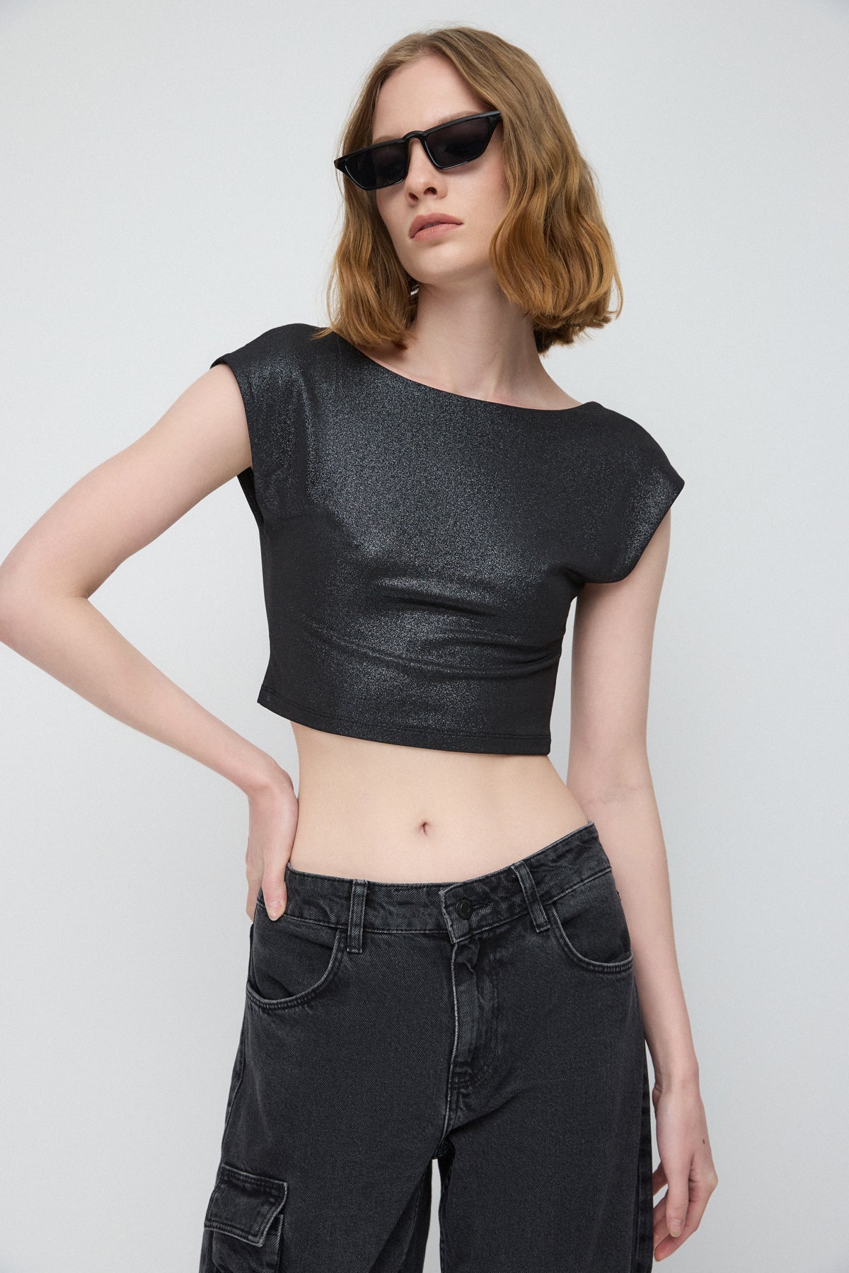 Kurzärmelige Crop-Bluse
