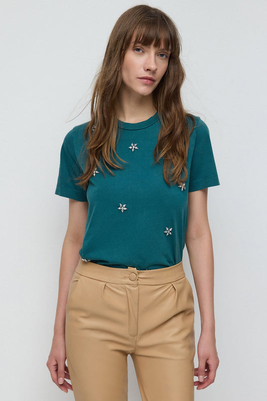 T-Shirt mit Steindetails