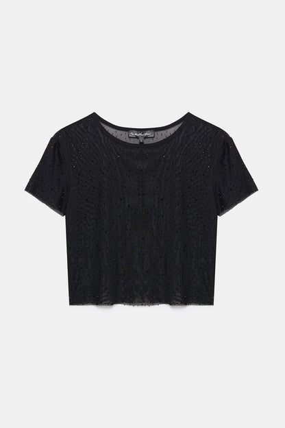 Ärmelloses T-Shirt mit Steinverzierungen