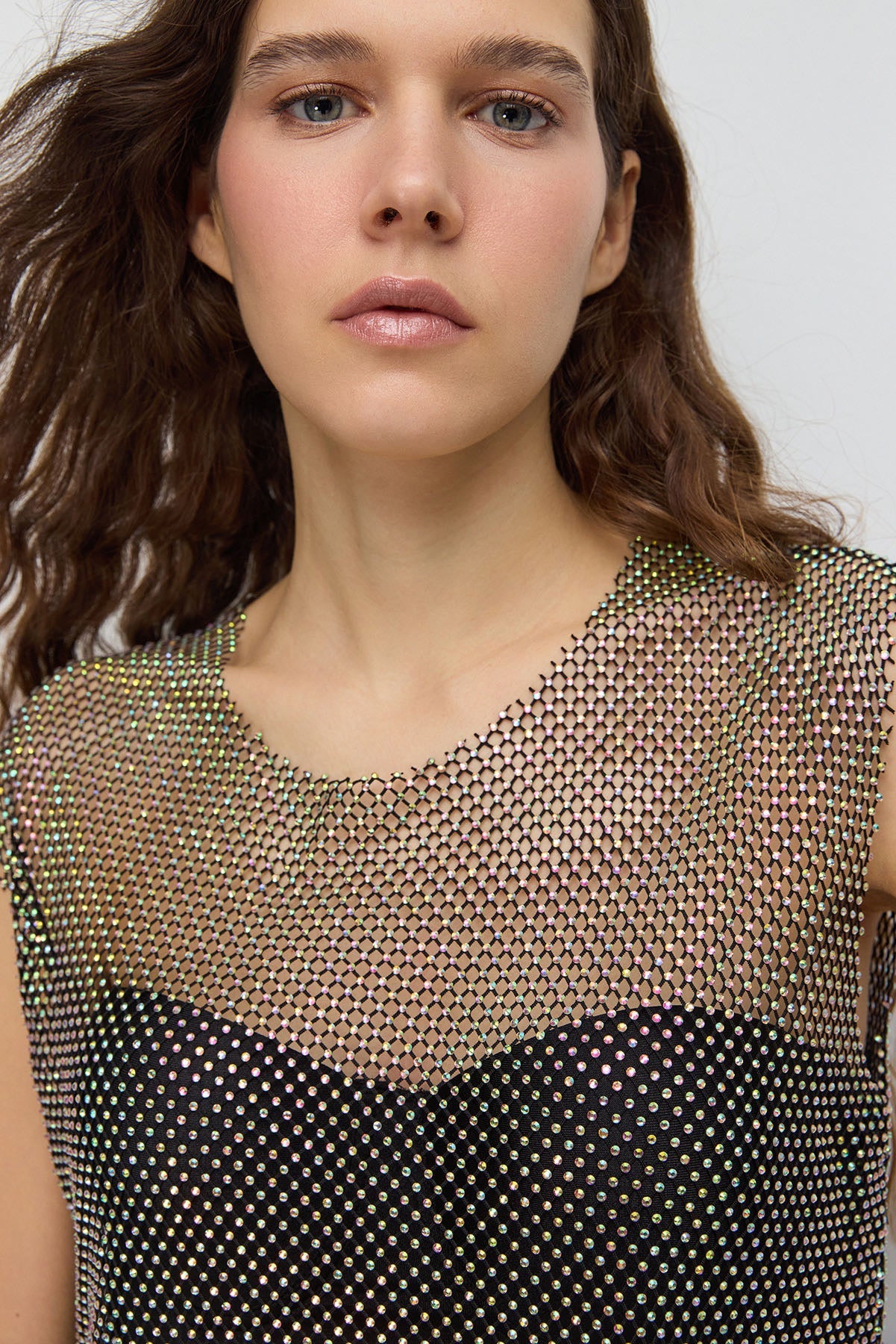 Glitzerndes Strass-Netz-Crop-Top