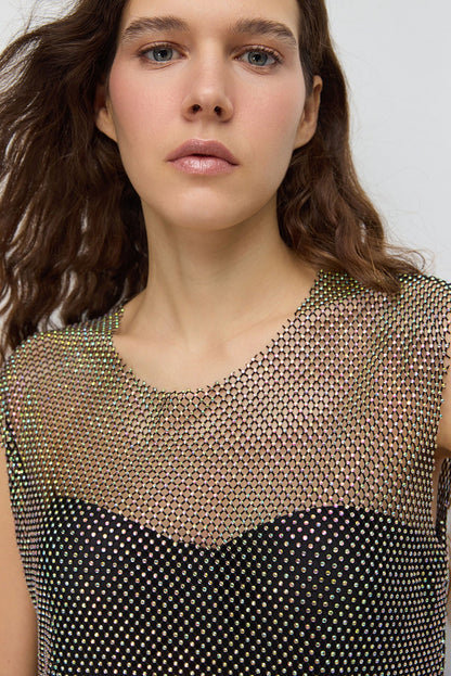 Glitzerndes Strass-Netz-Crop-Top