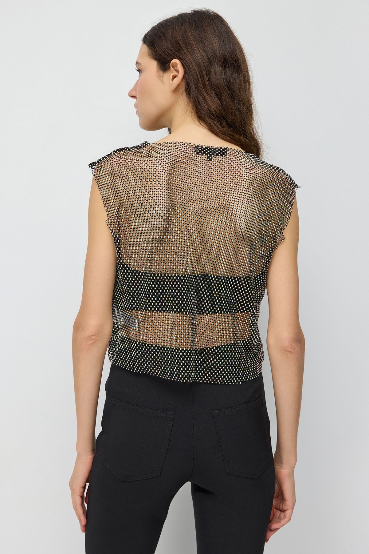 Glitzerndes Strass-Netz-Crop-Top