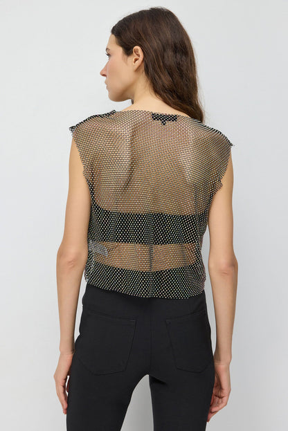 Glitzerndes Strass-Netz-Crop-Top