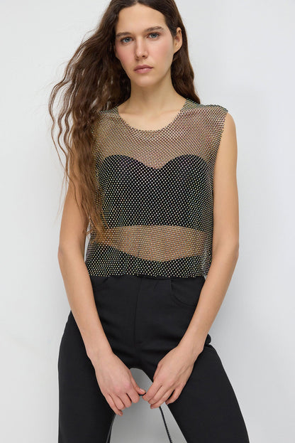 Glitzerndes Strass-Netz-Crop-Top