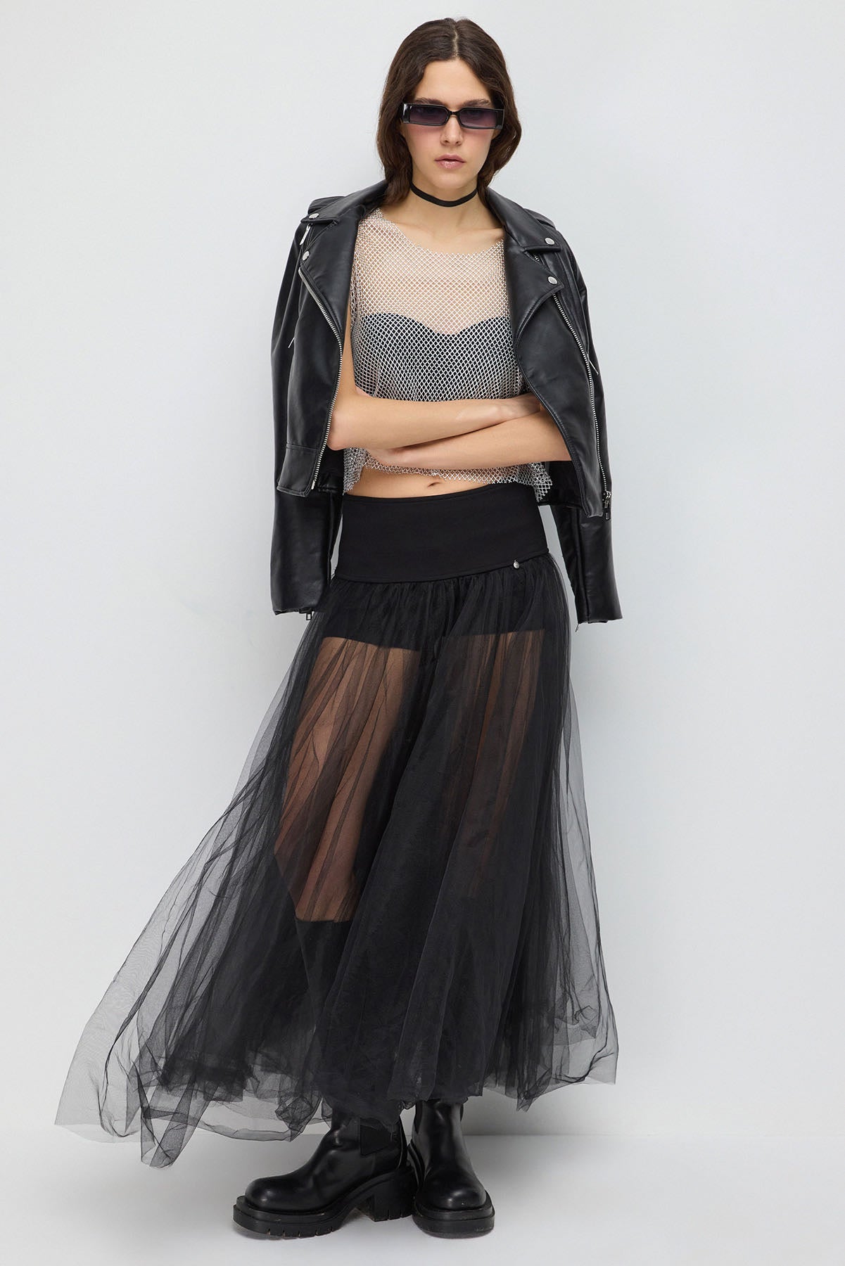 Glitzerndes Strass-Netz-Crop-Top
