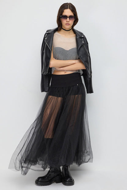 Glitzerndes Strass-Netz-Crop-Top