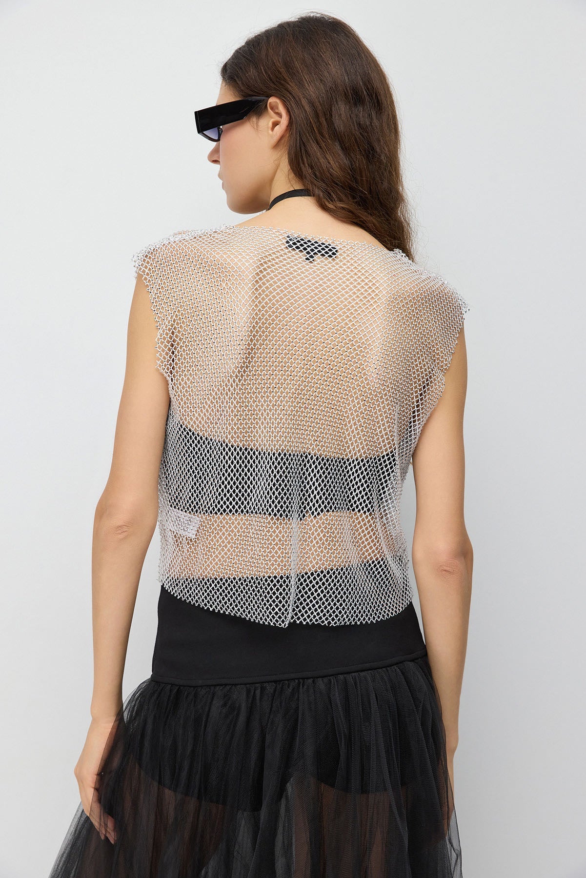 Glitzerndes Strass-Netz-Crop-Top