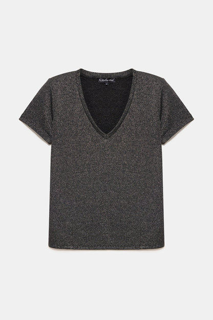 Glänzendes Basic-T-Shirt mit V-Ausschnitt
