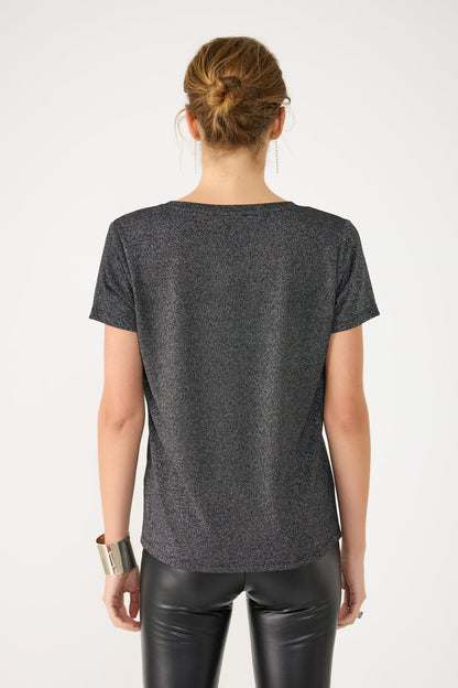 Glänzendes Basic-T-Shirt mit V-Ausschnitt