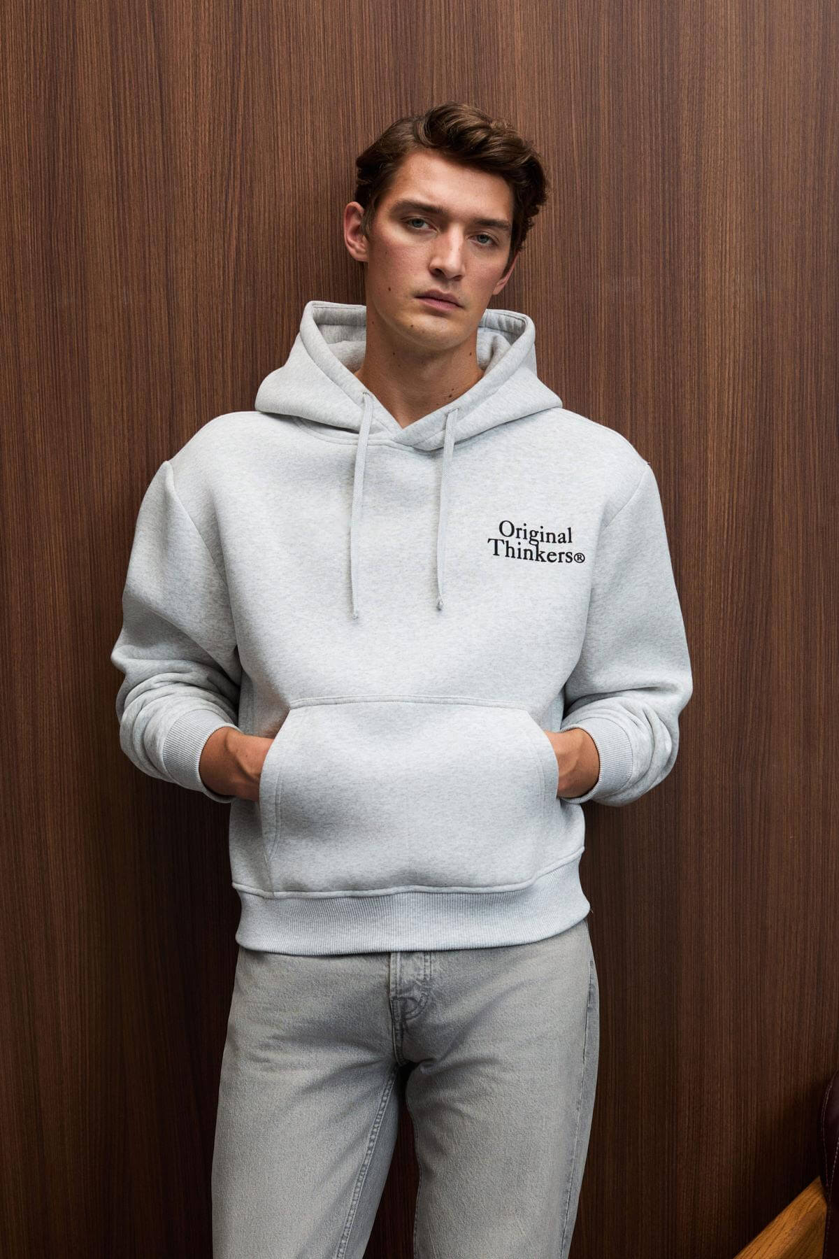 GRIMELANGE Pascal Herren Sweatshirt mit Kapuze Graue Melange