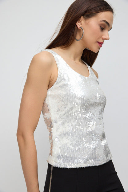 Paillettenbluse mit breiten Trägern