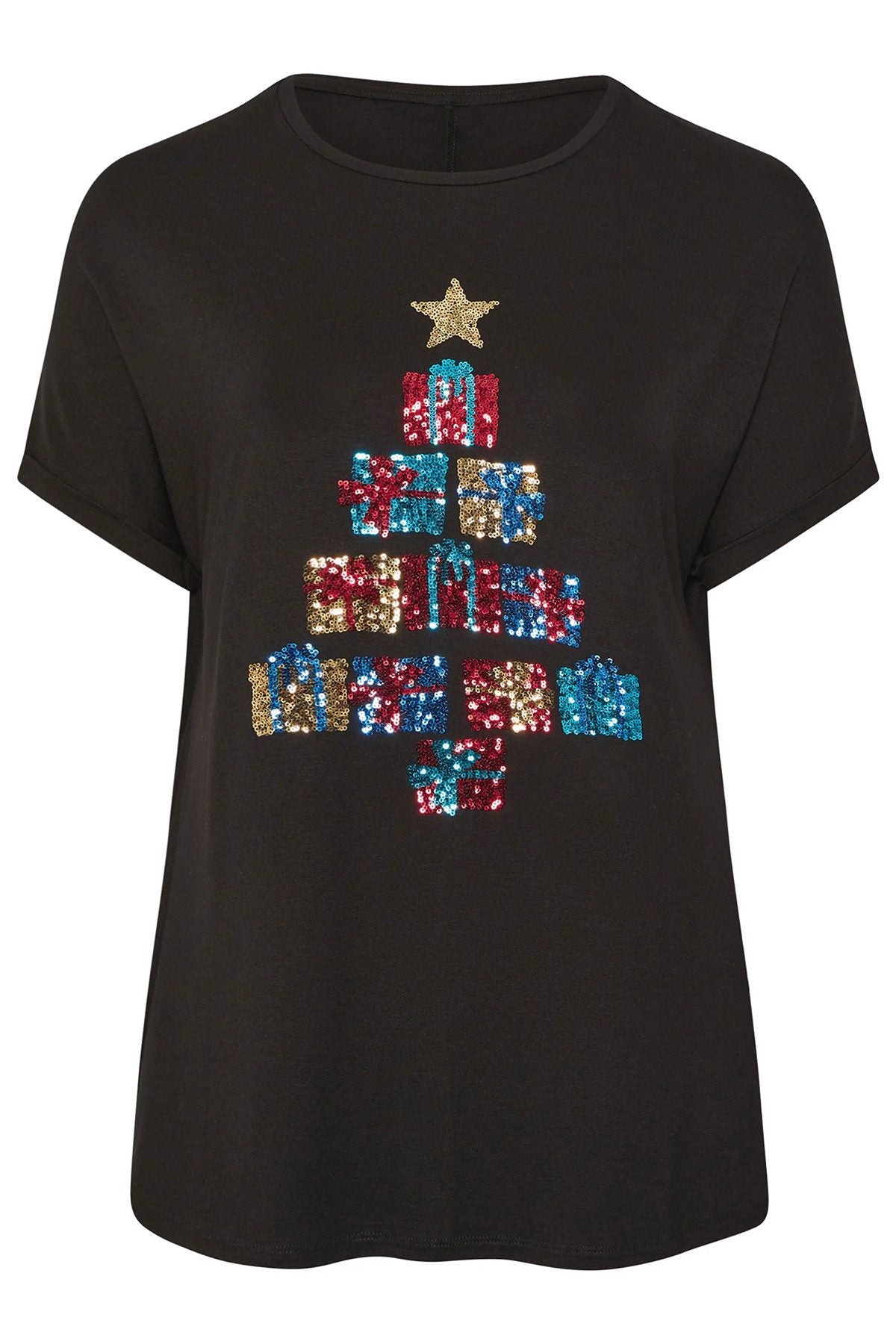 Paillettenbesetztes T-Shirt mit Weihnachtsbaummotiv