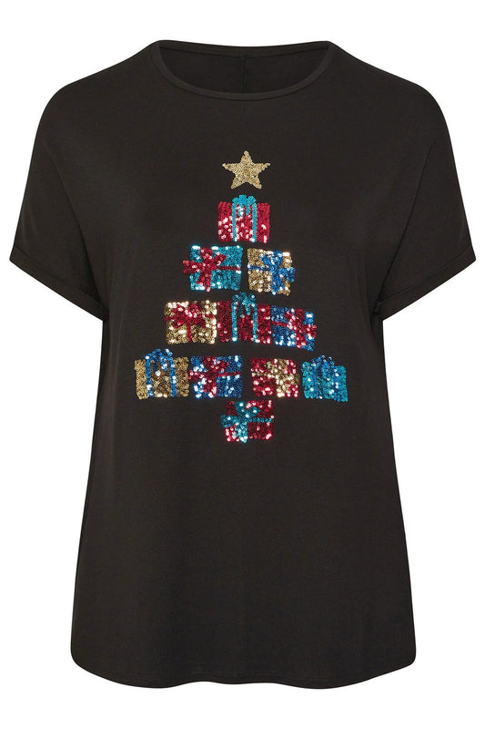 Paillettenbesetztes T-Shirt mit Weihnachtsbaummotiv