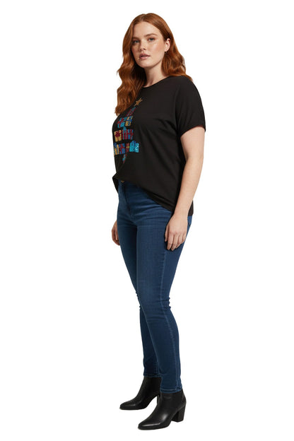 Paillettenbesetztes T-Shirt mit Weihnachtsbaummotiv