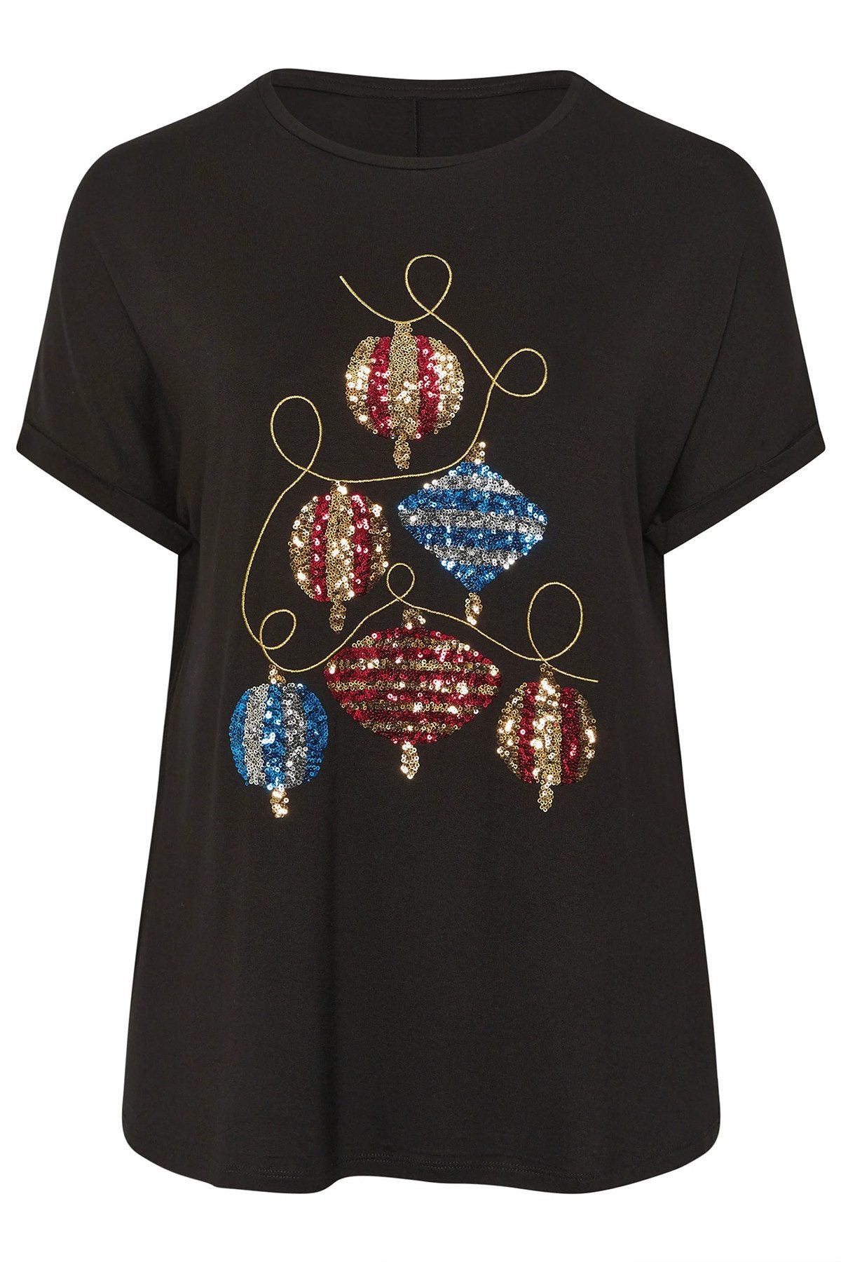 Paillettenbesetztes T-Shirt mit Weihnachtskugelmuster