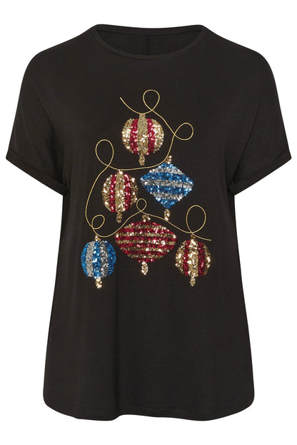 Paillettenbesetztes T-Shirt mit Weihnachtskugelmuster