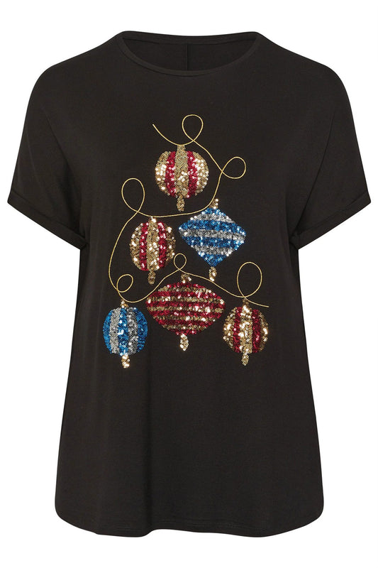 Paillettenbesetztes T-Shirt mit Weihnachtskugelmuster