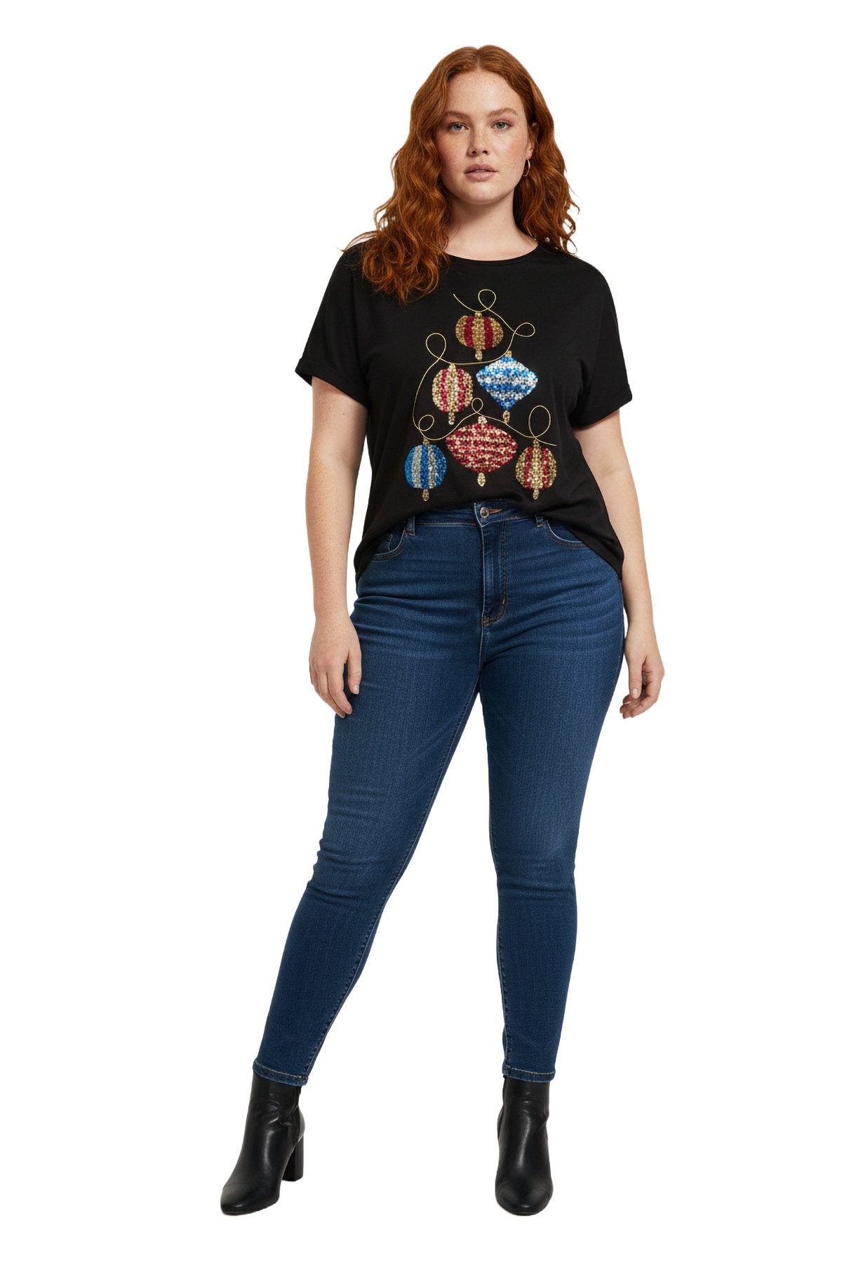 Paillettenbesetztes T-Shirt mit Weihnachtskugelmuster