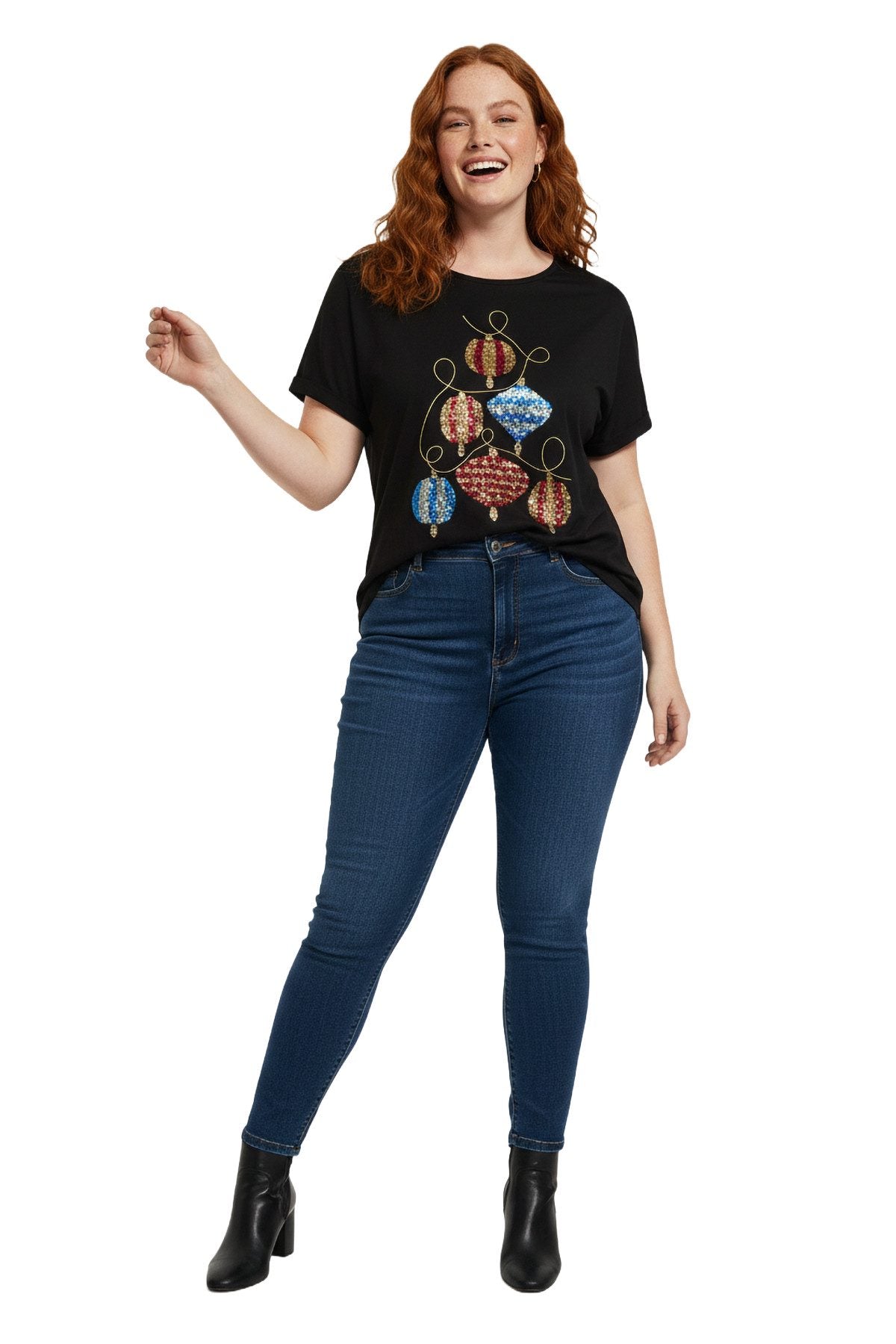 Paillettenbesetztes T-Shirt mit Weihnachtskugelmuster
