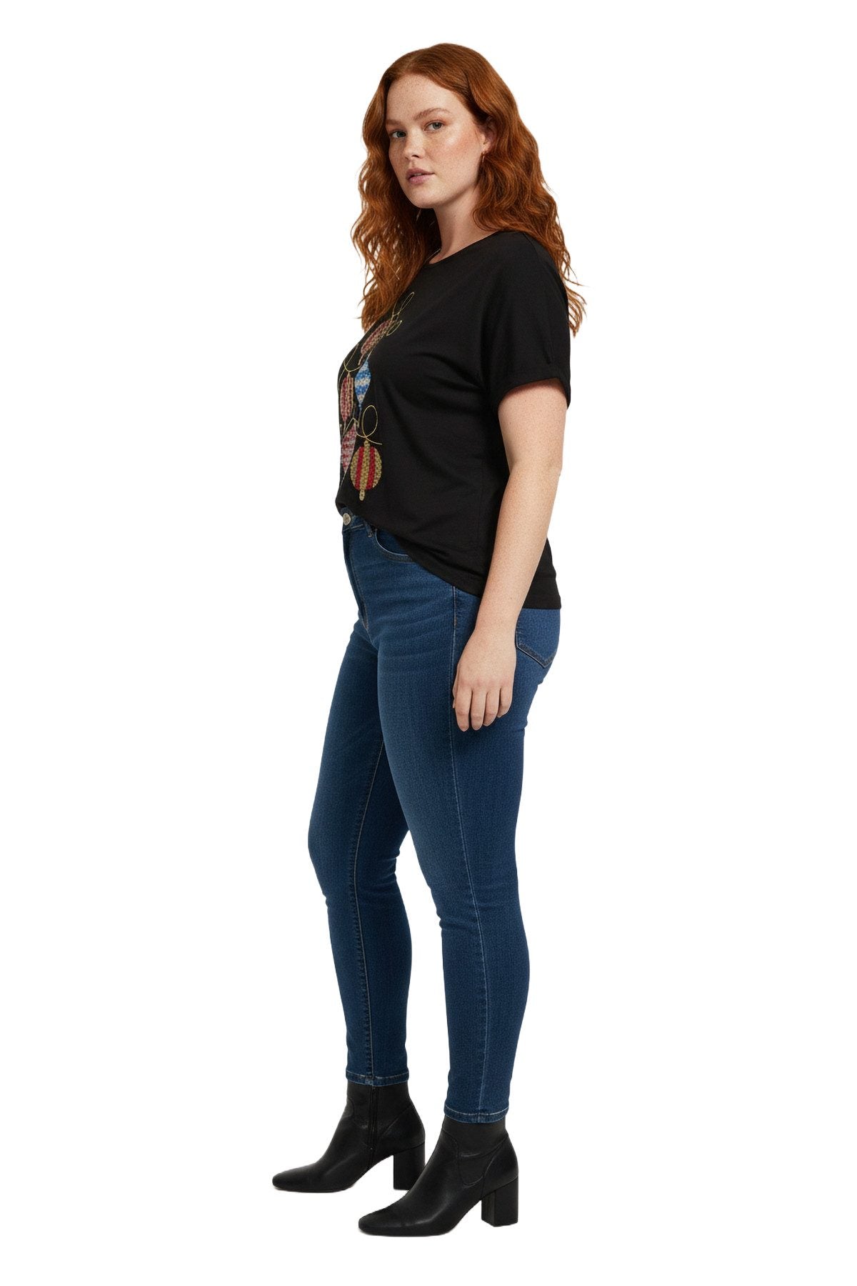 Paillettenbesetztes T-Shirt mit Weihnachtskugelmuster