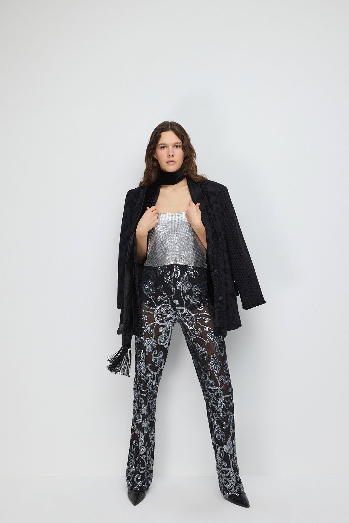 Paillettenbesetzte Hose mit weitem Bein