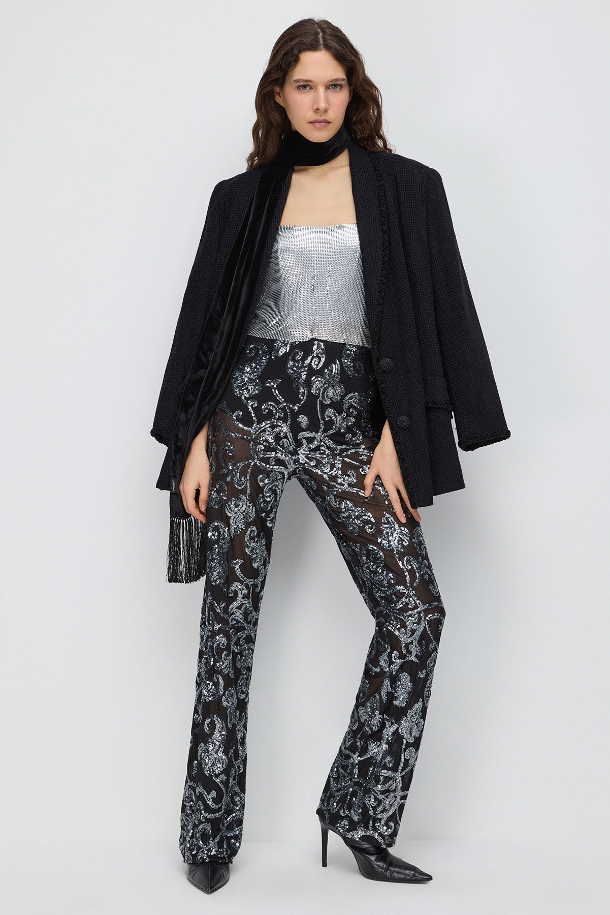 Paillettenbesetzte Hose mit weitem Bein