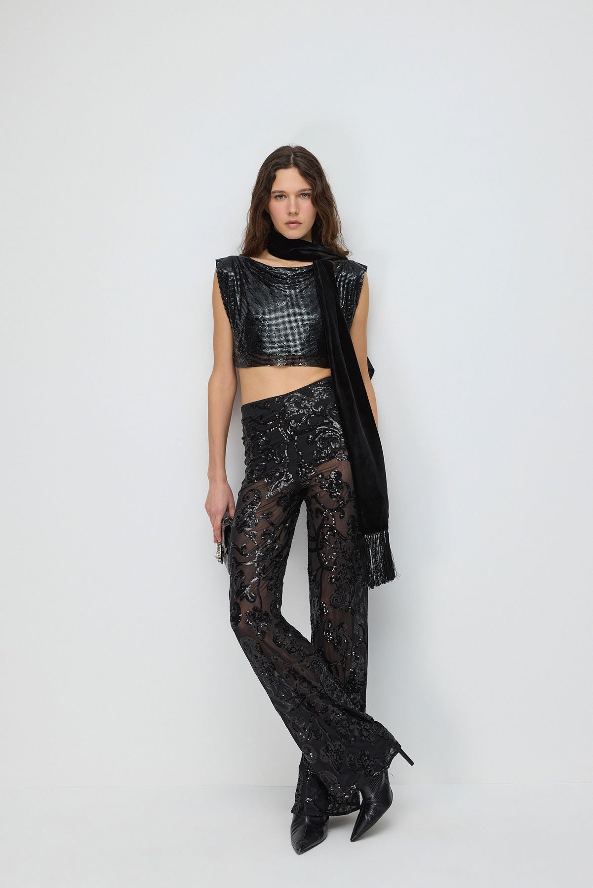 Paillettenbesetzte Hose mit weitem Bein