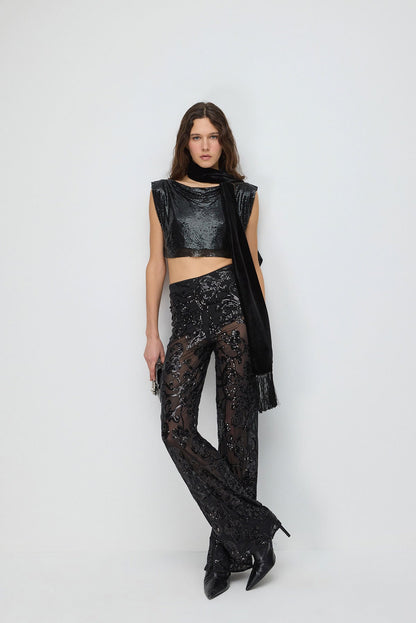 Paillettenbesetzte Hose mit weitem Bein