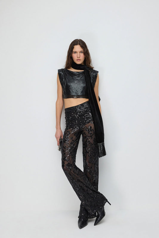 Paillettenbesetzte Hose mit weitem Bein
