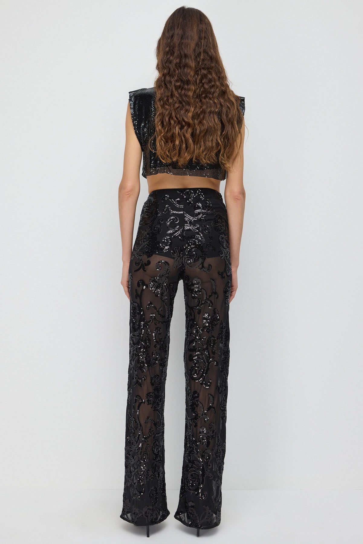 Paillettenbesetzte Hose mit weitem Bein