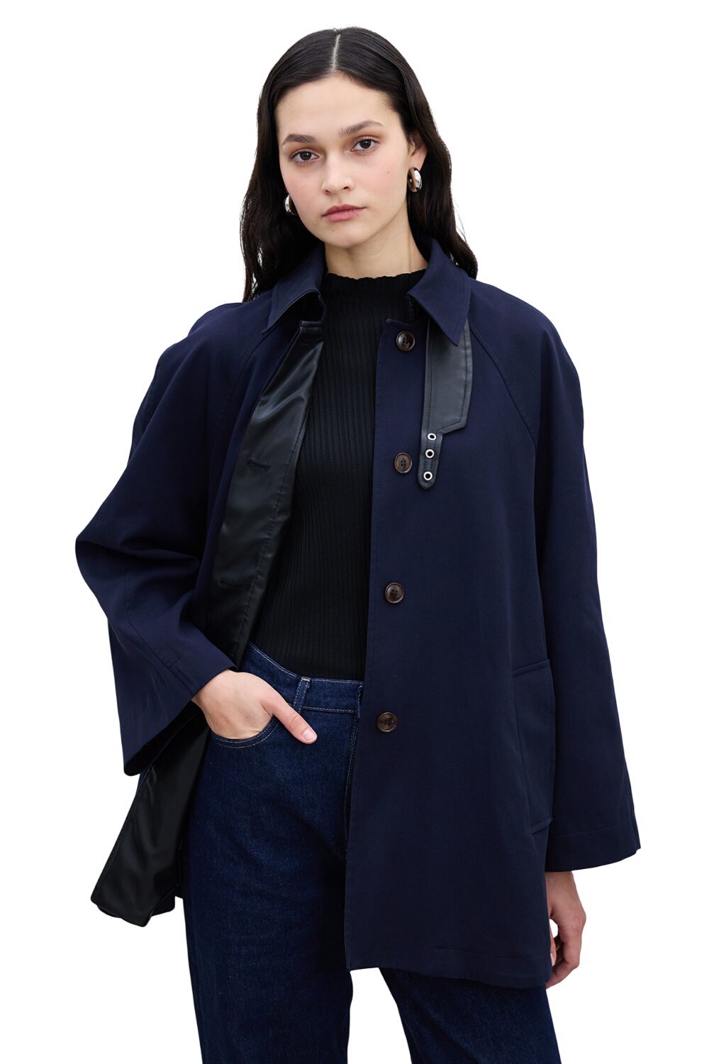 Manuka Trenchcoat mit Cape-Details in Kamel Marineblau