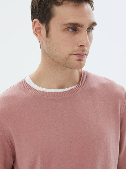 Strickpullover aus schlichter Baumwollmischung mit Rundhalsausschnitt