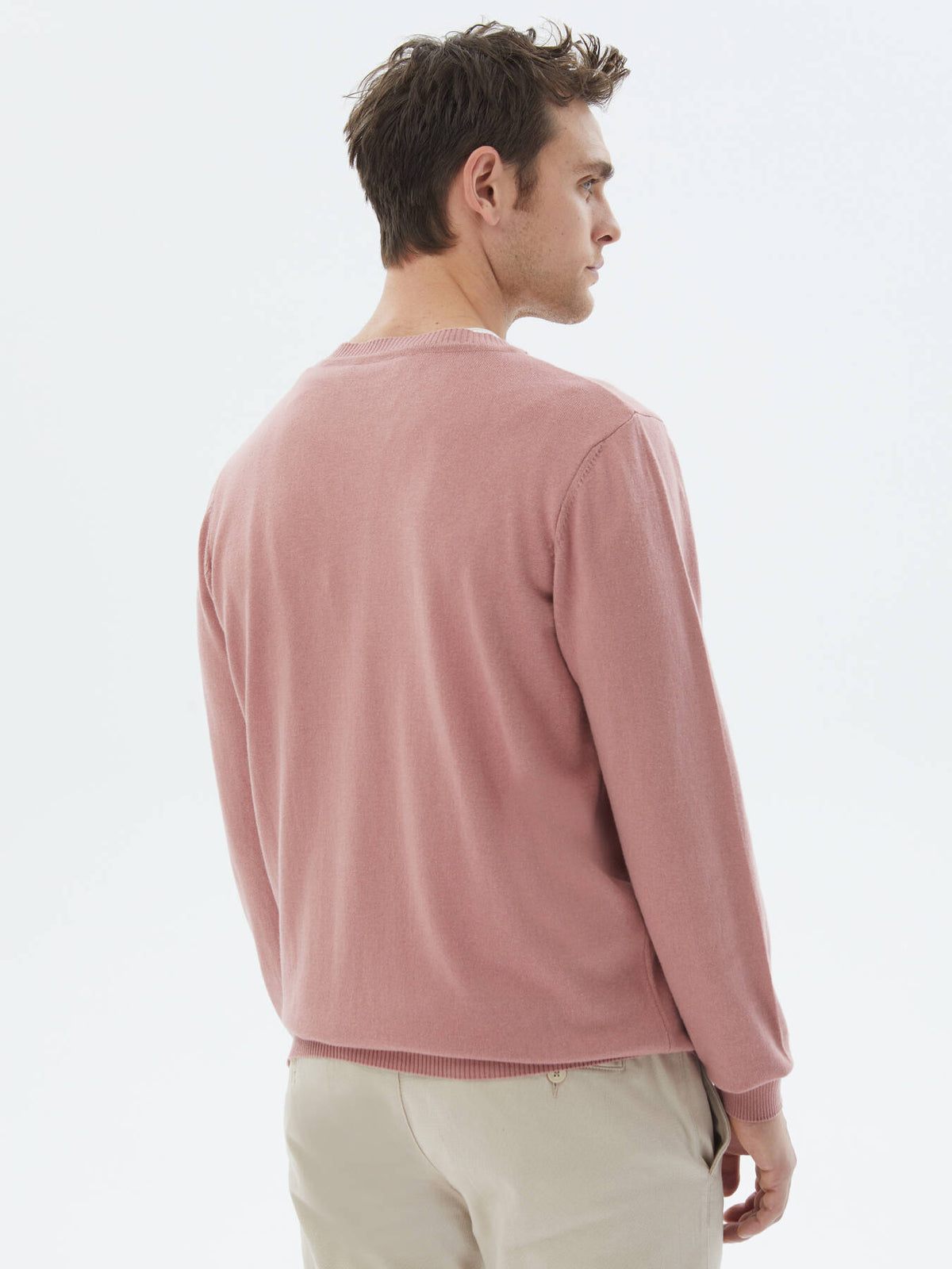Strickpullover aus schlichter Baumwollmischung mit Rundhalsausschnitt