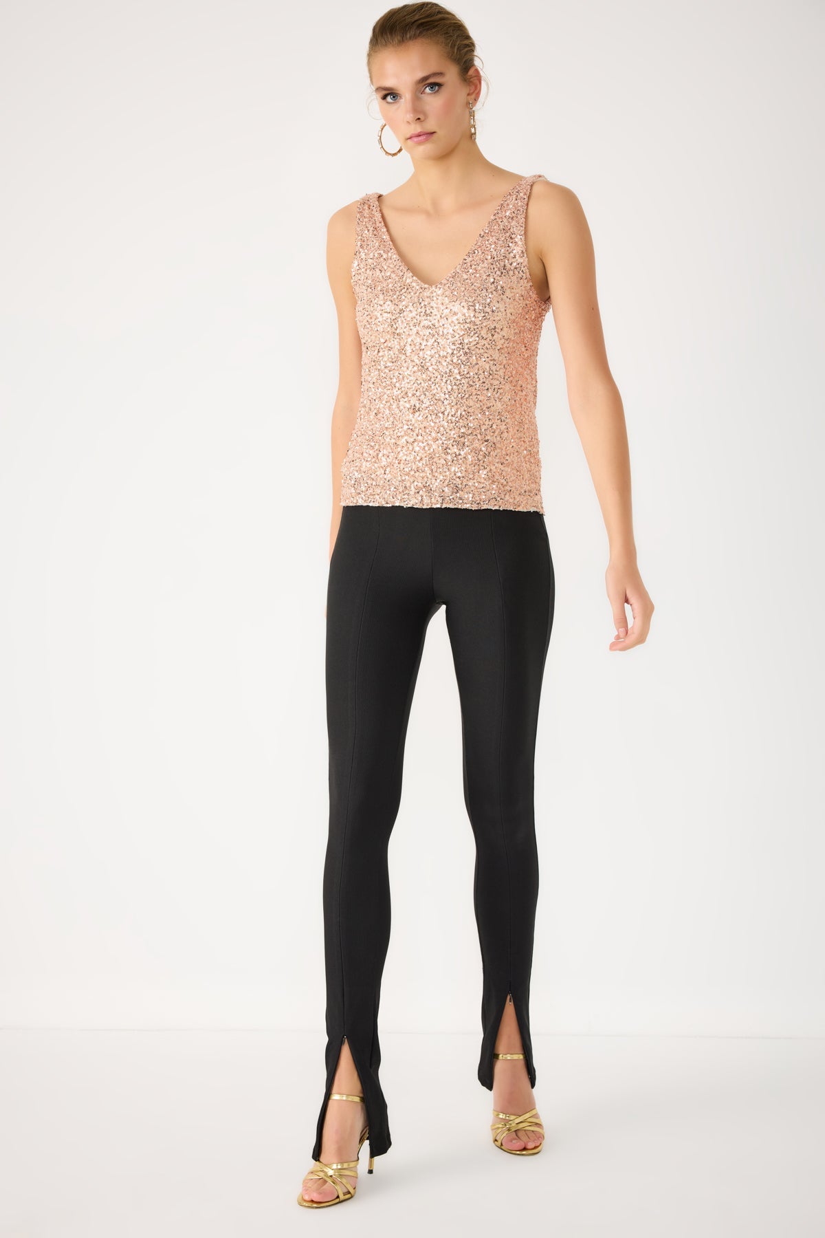 Paillettenbluse mit V-Ausschnitt