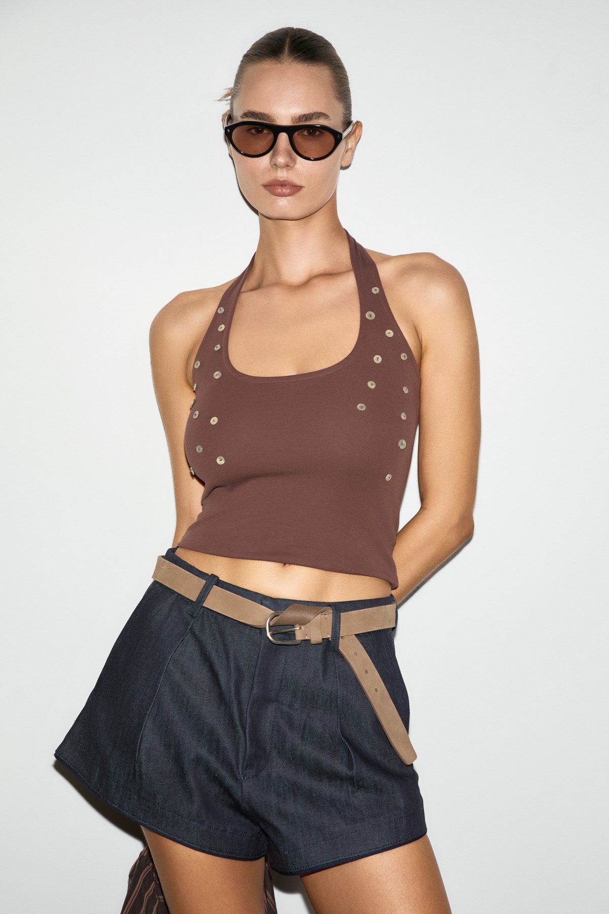 PERLAS Damen Knopf-Slim-Fit-Bluse