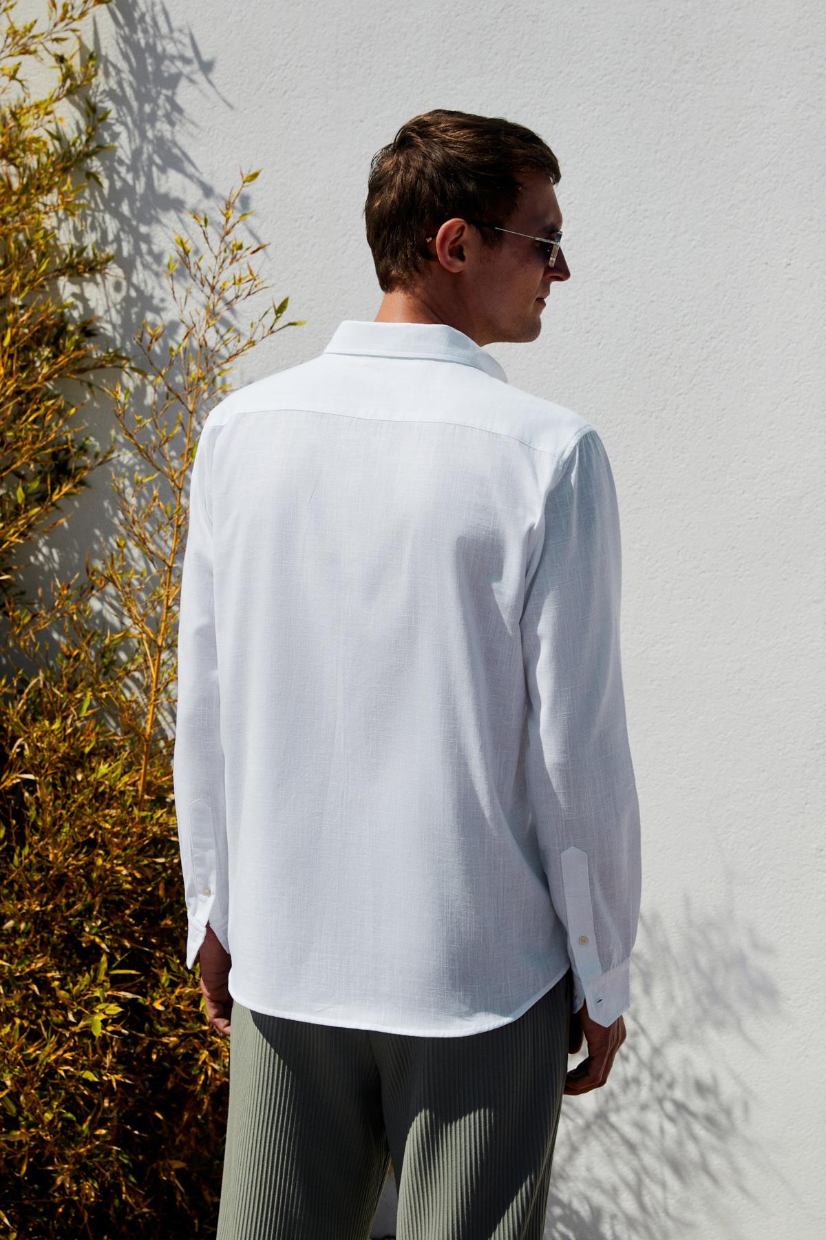 GRIMELANGE PERTTU Herren Baumwoll Slim Fit Hemd Weiß