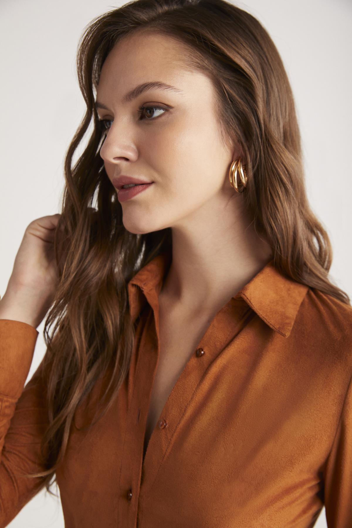 PEYTON Damen Schlanke Kunstwildleder-Bluse