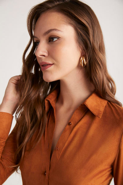 PEYTON Damen Schlanke Kunstwildleder-Bluse
