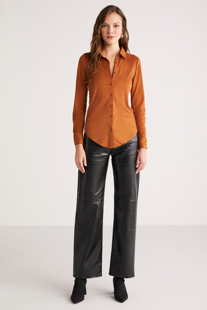 PEYTON Damen Schlanke Kunstwildleder-Bluse