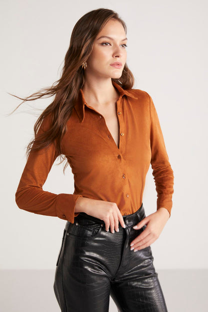 PEYTON Damen Schlanke Kunstwildleder-Bluse