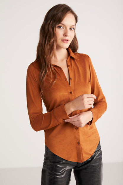 PEYTON Damen Schlanke Kunstwildleder-Bluse