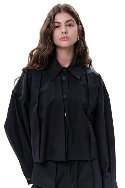 Plissierte kurze Jacke, grün