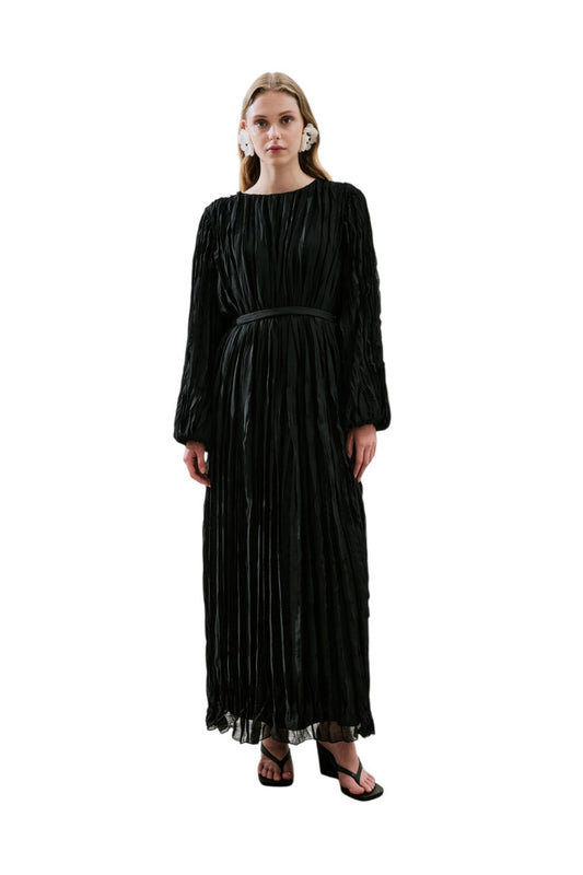 Plissiertes Chiffonkleid, schwarz