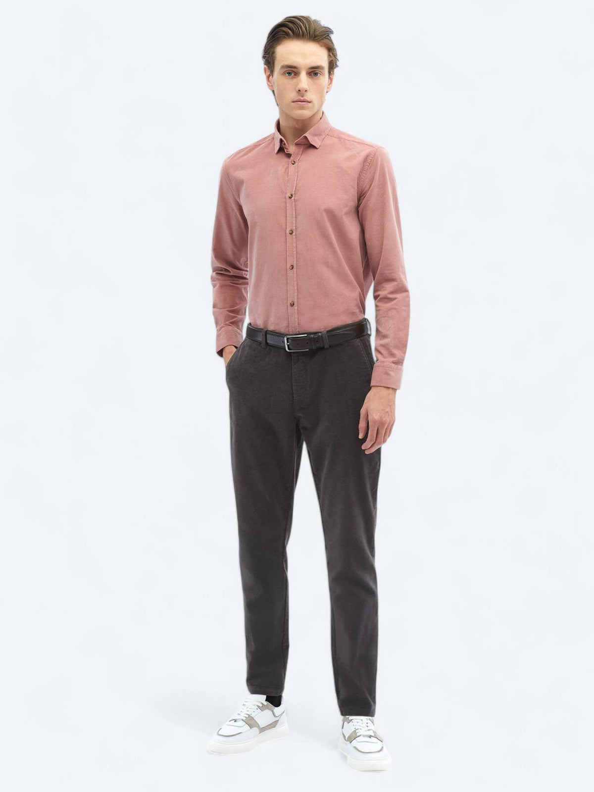 Rosa Rippstrick Baumwollshirt Casual